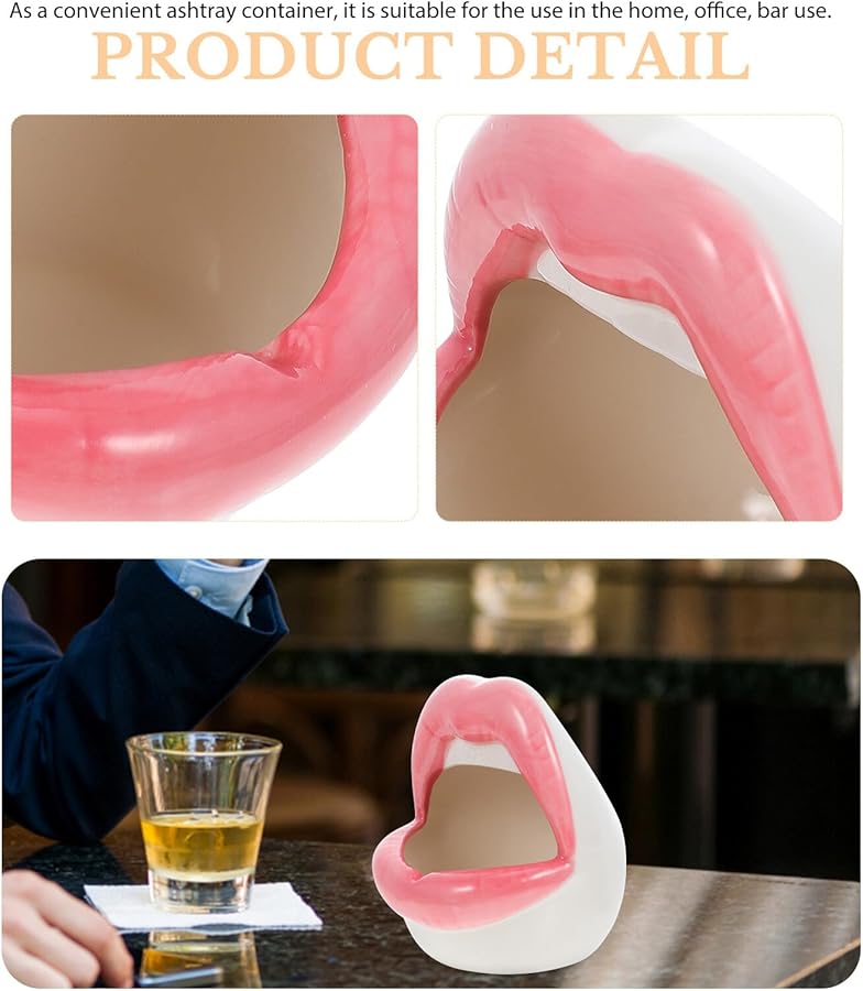 منفضة سجائر على شكل شفاه سيراميك وردي مضحكة حامل رماد للتدخين ديكور منزلي لطاولة البار الفندق - Image 4